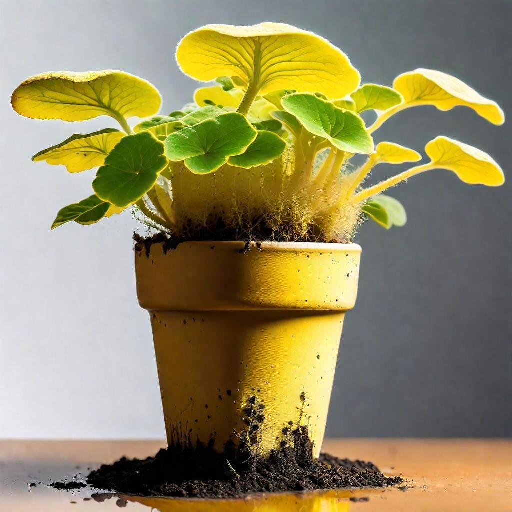 Yellow mushrooms growing in a potted plant, highlighting the presence of yellow fungus in potted plants due to moisture and humidity