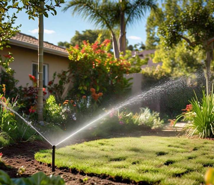 Watering Blackjack Bermuda grass during germination, ensuring steady soil moisture for healthy seed growth and establishment.