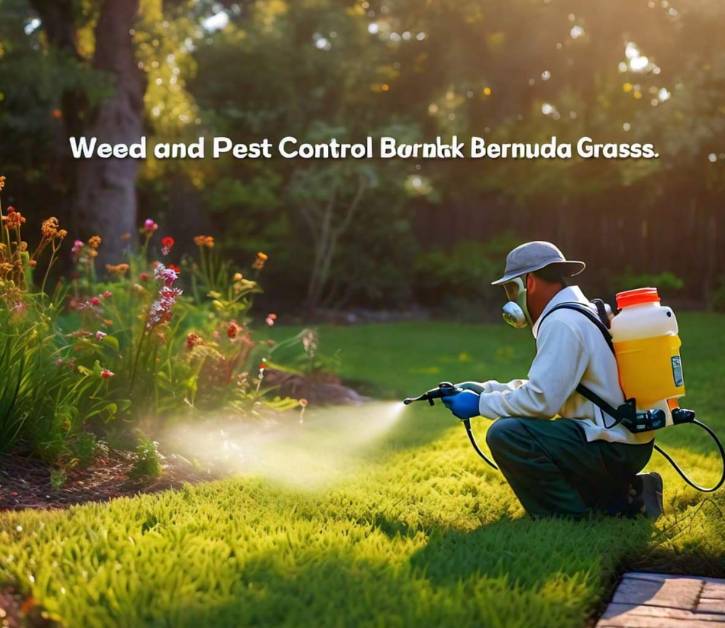 Applying weed and pest control on Blackjack Bermuda grass to prevent weed growth and manage common lawn pests effectively.